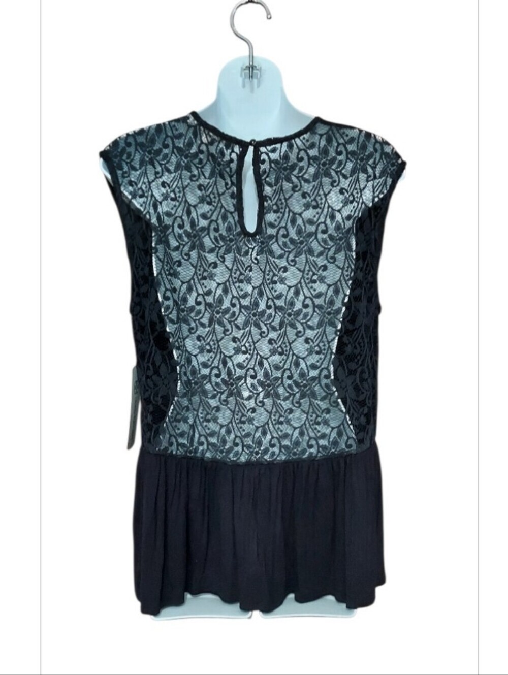 NWT Daisy Fuentes Sleeveless Black Peplum Lace Back Top Sz Medium - Picture 4 of 5